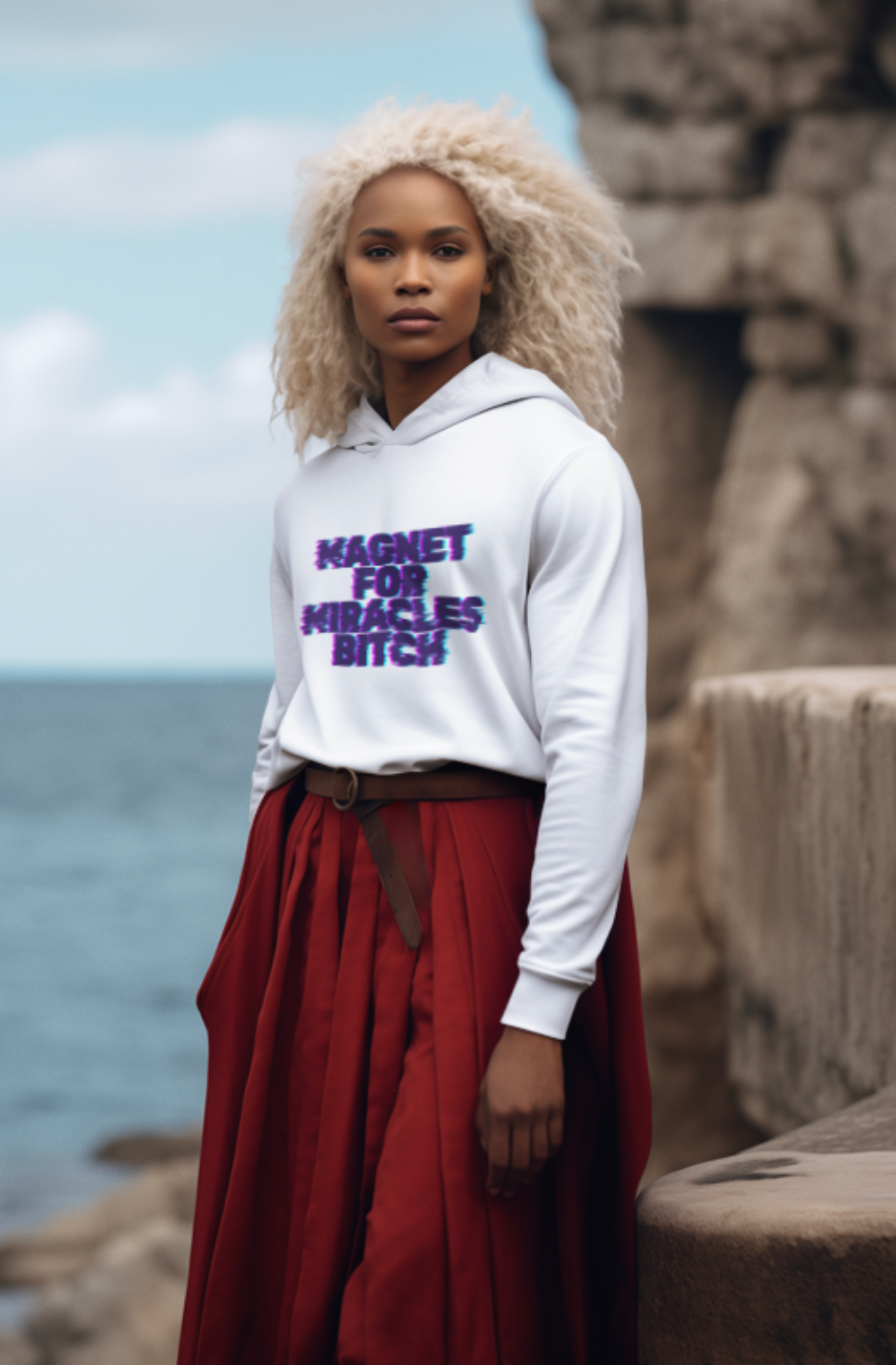 “Magnet for Miracles Bitch” Hoodie — Retro Glitch Graphic Pullover