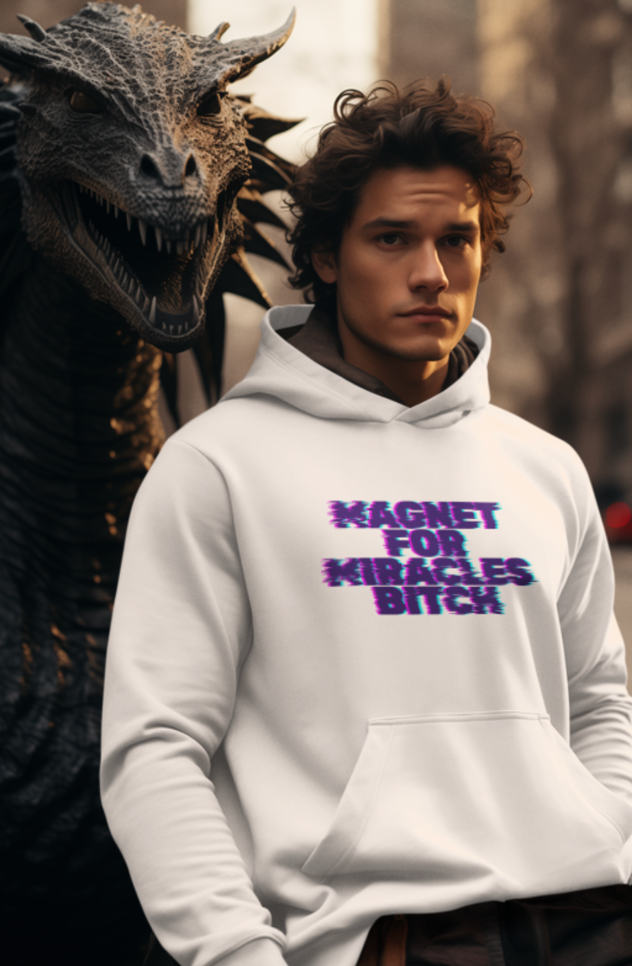 “Magnet for Miracles Bitch” Hoodie — Retro Glitch Graphic Pullover