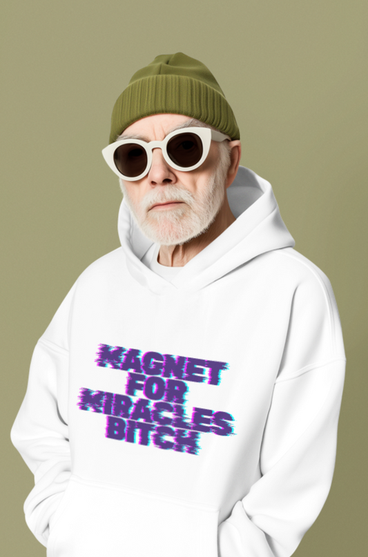 “Magnet for Miracles Bitch” Hoodie — Retro Glitch Graphic Pullover