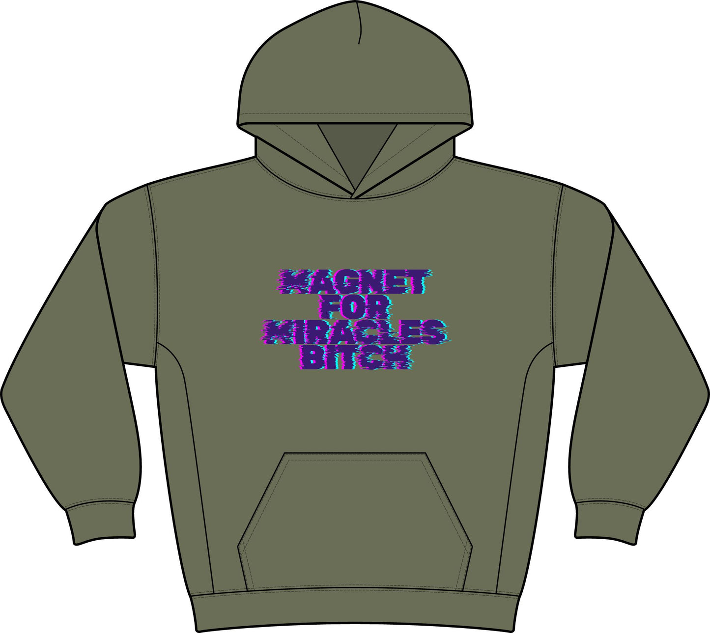 “Magnet for Miracles Bitch” Hoodie — Retro Glitch Graphic Pullover