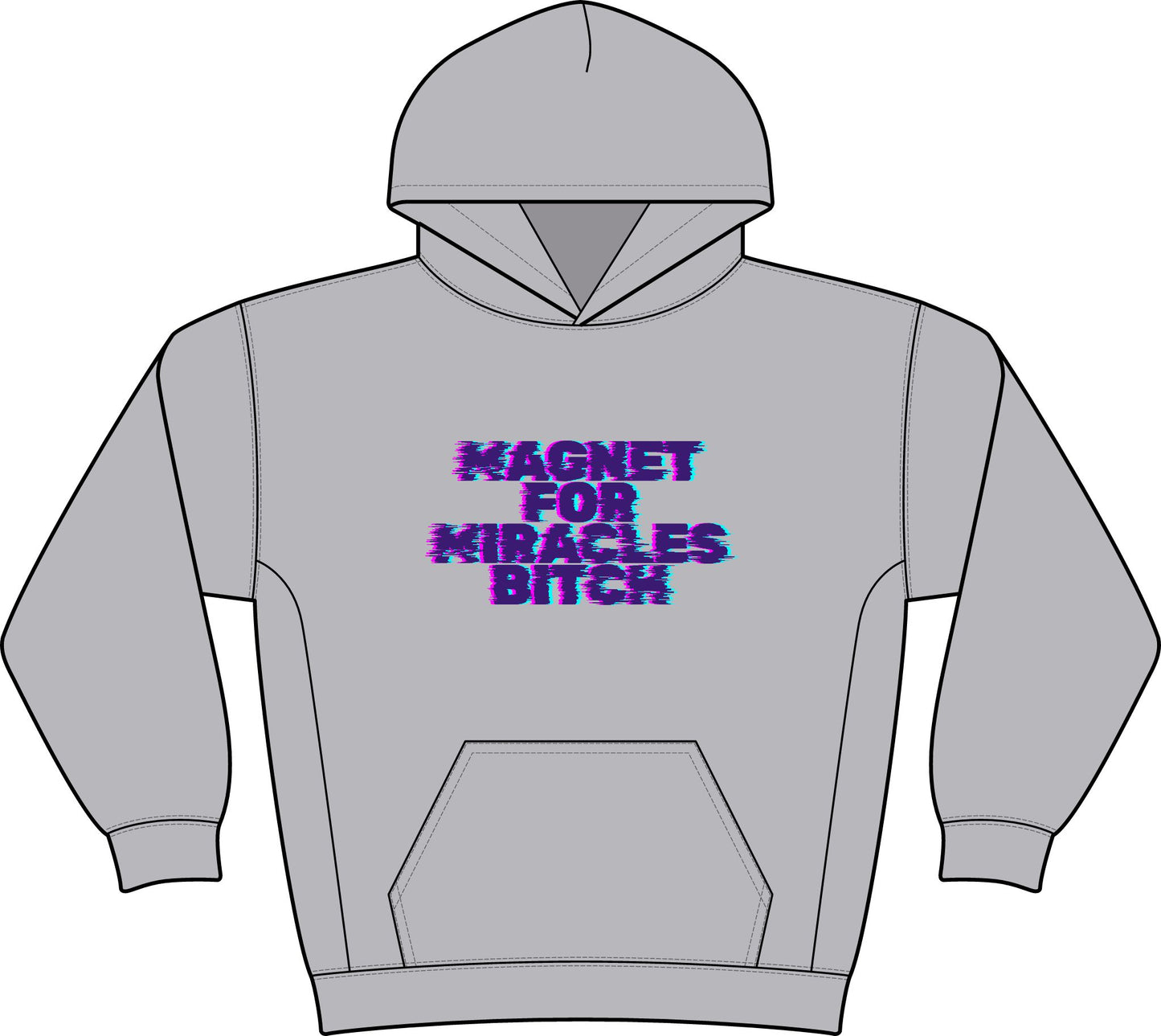 “Magnet for Miracles Bitch” Hoodie — Retro Glitch Graphic Pullover